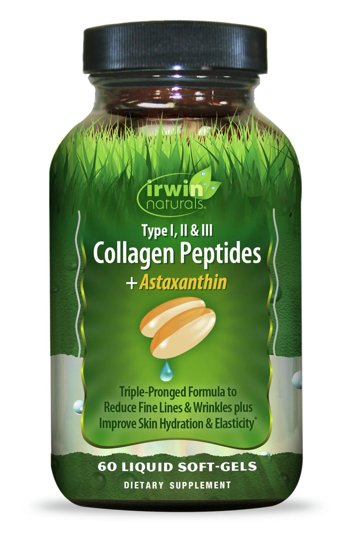 Irwin Naturals Collagen Peptides + Astaxanthin, Type I, II &amp; III, 60 Liquid Soft-Gels