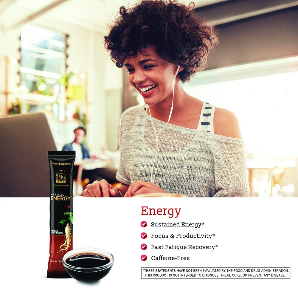 Energy Red Ginseng Extract – Genuine KGC Dietary Supplement with 6 Years Grown Korean Panax Ginseng Amplifies Concentration, Memory, Productivity, and Speeds Up Recovery – 10 Liquid Sticks