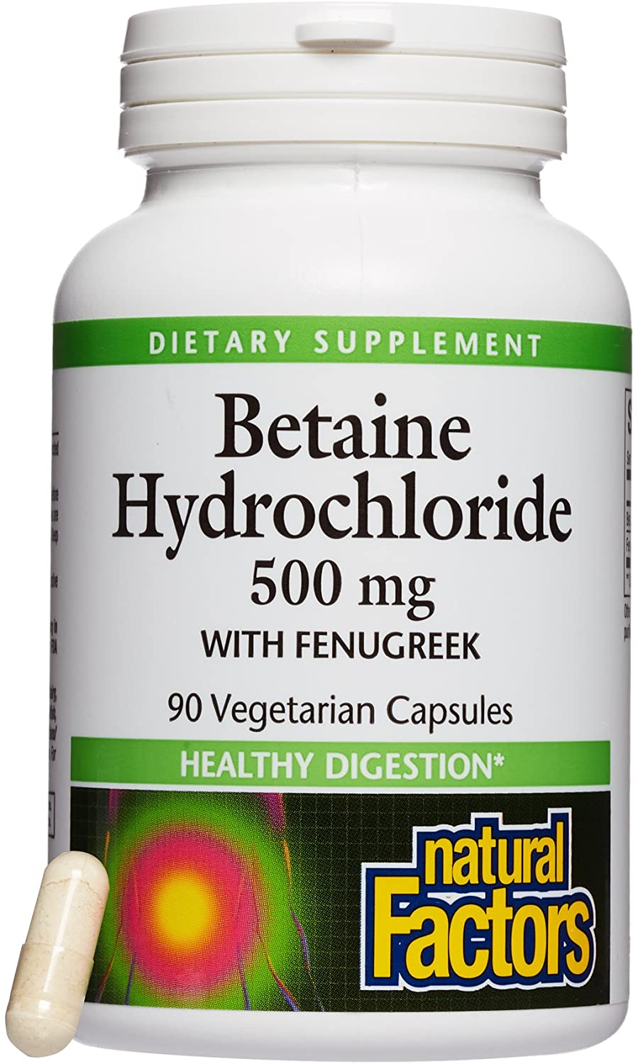 Natural Factors, Betaine HCL 500 mg, Supports Healthy Digestion and a Healthy Microbiome, 90 capsules (90 servings)