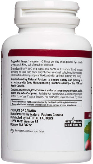 Natural Factors GrapeSeedRich™ Grape Seed Extract, 100 mg, 90 Vegetarian Capsules
