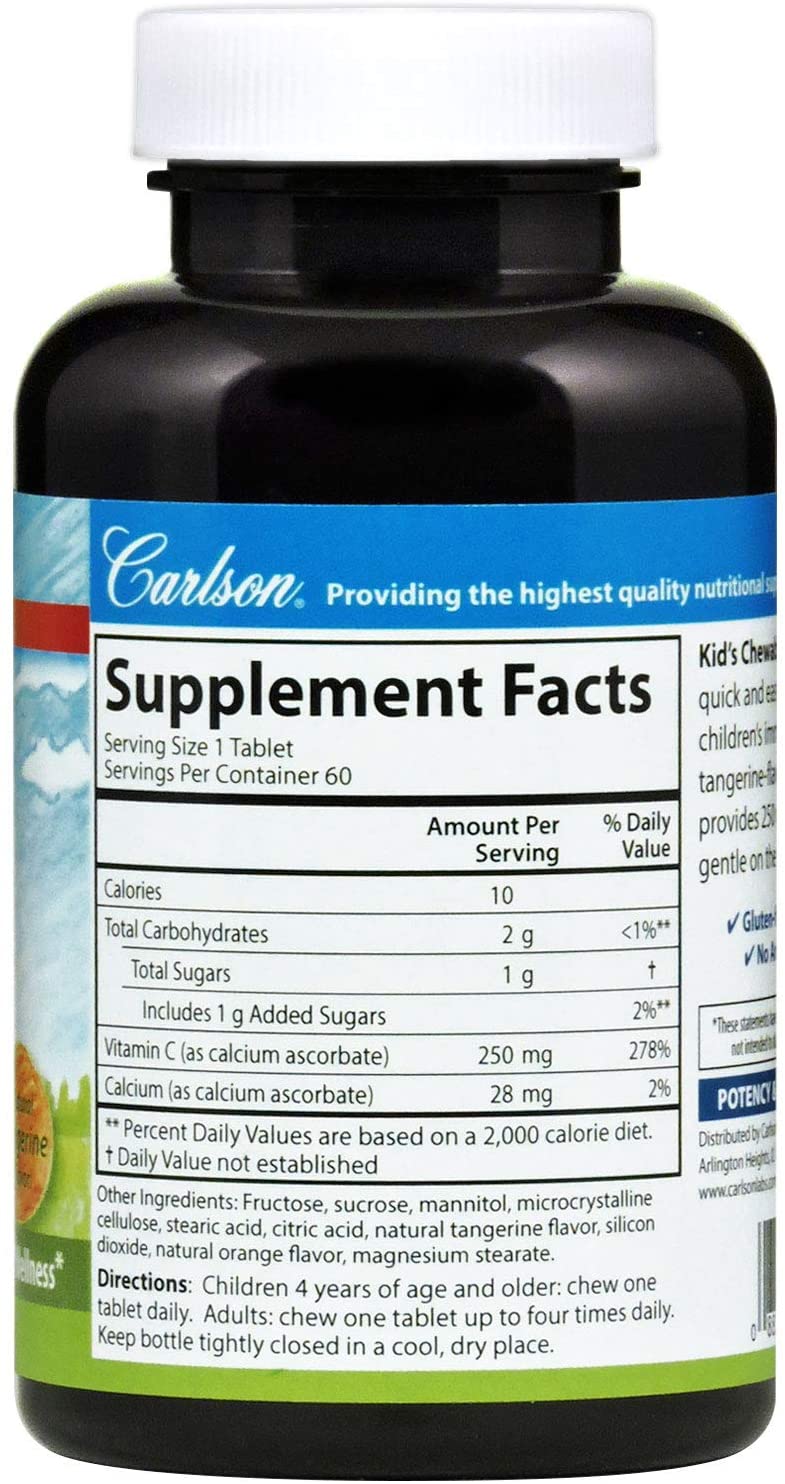 Carlson Labs Carlson For Kids Chewable Vitamin C, 250mg, 120 Tablets
