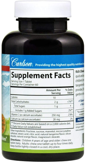 Carlson Kids Chewable Vitamin C Tangerine, 250 mg, 120 Tablets