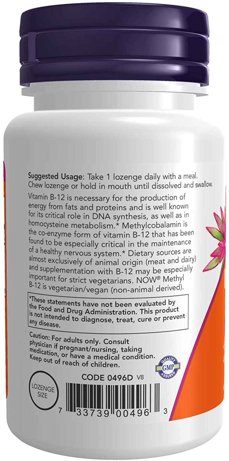 NOW Foods Supplements, Methyl B-12 (Methylcobalamin) 5,000 mcg, Nervous System Health*, 60 Lozenges