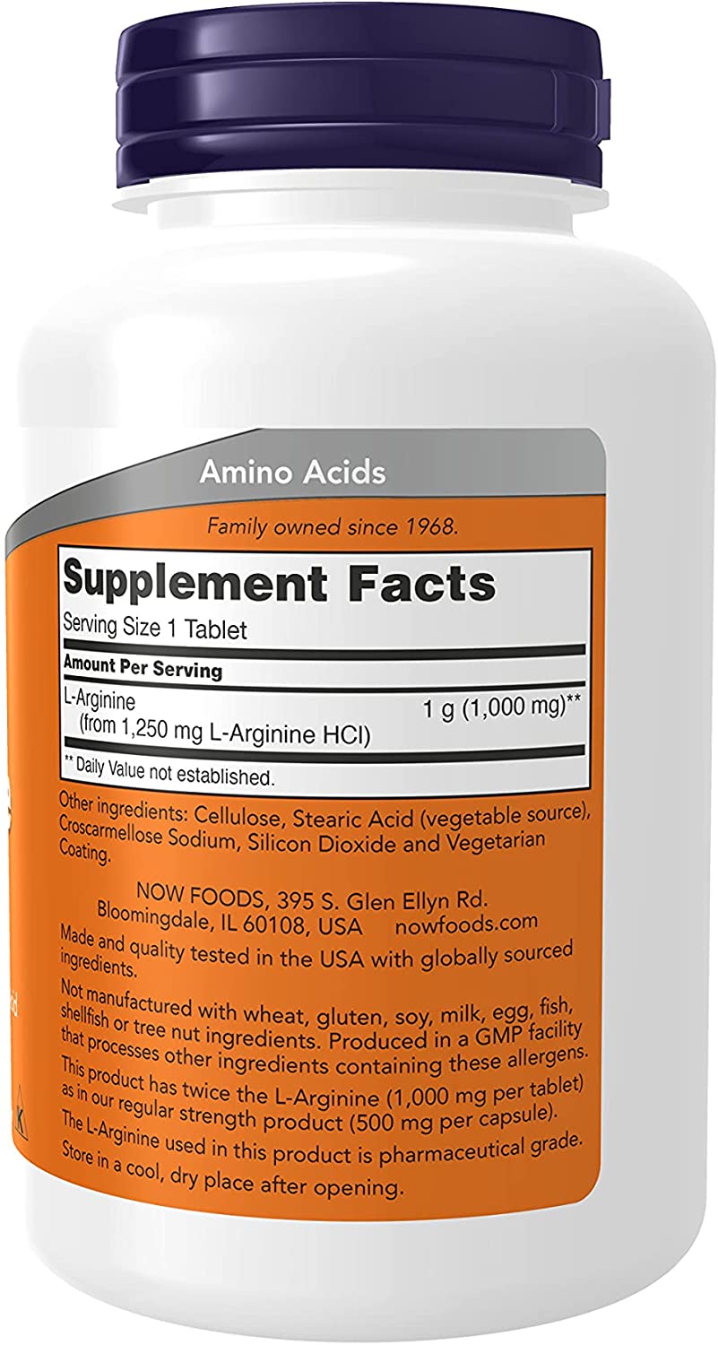 NOW Foods Supplements, L-Arginine 1,000 mg, Nitric Oxide Precursor*, Amino Acid, 120 Tablets