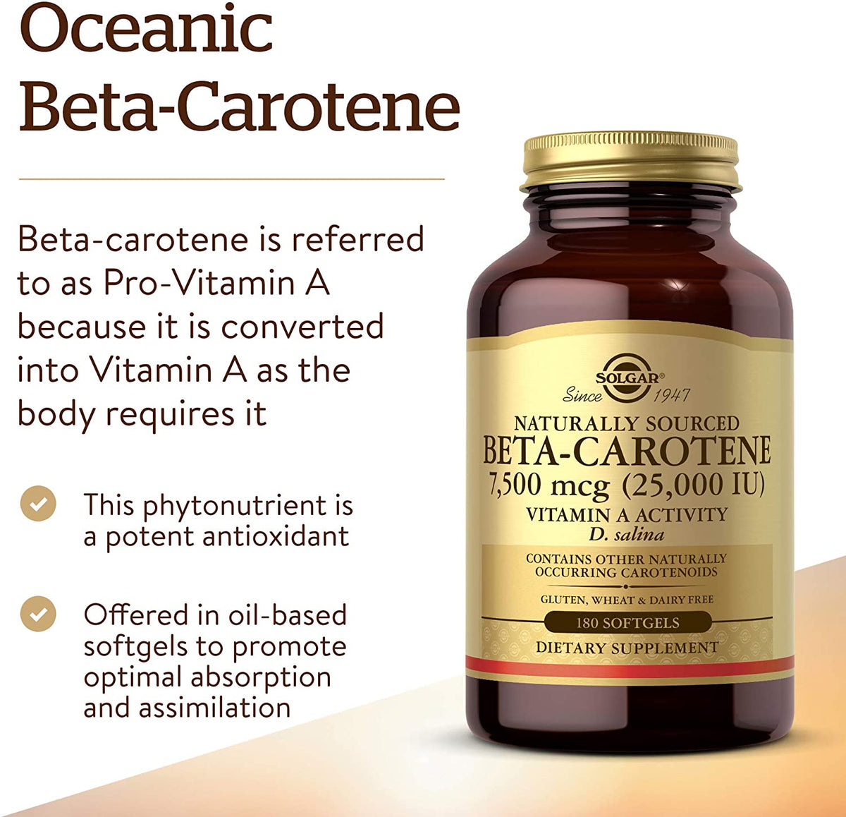 Solgar Oceanic Beta-Carotene, 25000 IU, 180 Softgels
