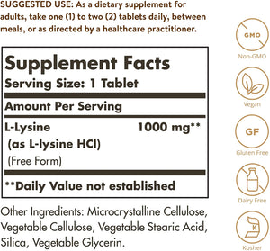 Solgar L-Lysine, 1000 mg, 100 Tablets