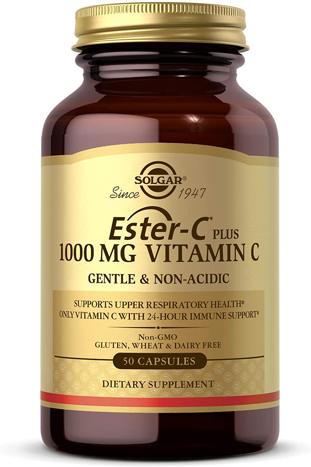 Ester-C Plus 1000 mg Vitamin C with Citrus Bioflavonoids - 50 Capsules - Gentle &amp; Non Acidic - 24-Hour Immune Support, Supports Upper Respiratory Health - Non-GMO, Gluten Free - 50 Servings