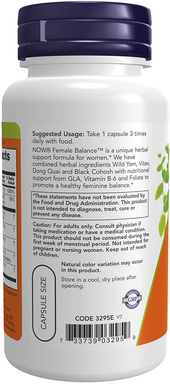 Female Balance with Wild Yam, Vitex, Dong Quai, GLA, Vitamin B-6 and Folate, 90 Capsules