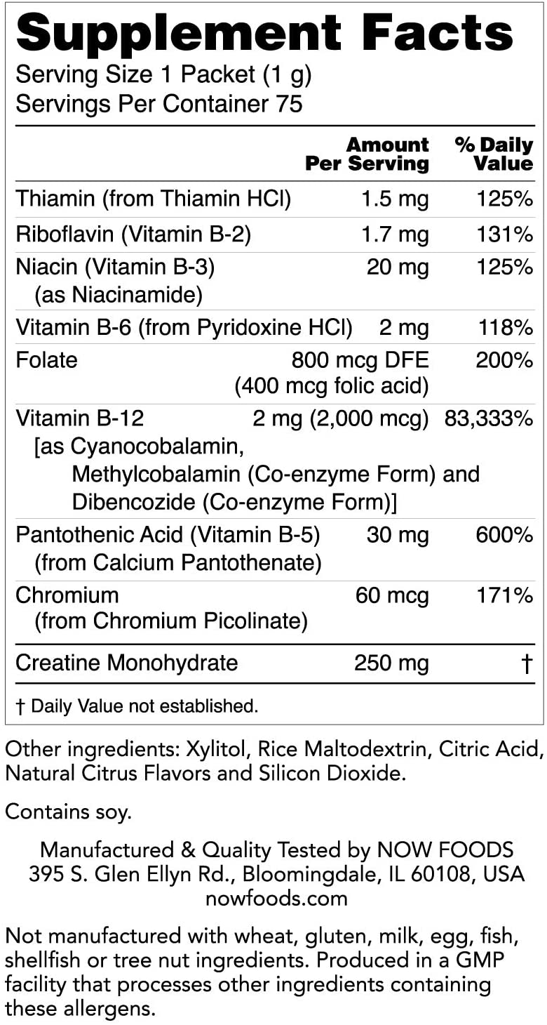 NOW Foods Supplements, Instant Energy B-12 (2,000 mcg of B-12 per packet), Cellular Energy Boost*, 75 Packets
