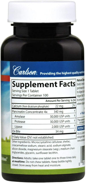 Carlson - Natural Digestive Enzymes, Digestive Aid #34 with Protease, Amylase & Lipase, Digestive Support, Nutrient Absorption & Optimal Wellness, 100 Tablets