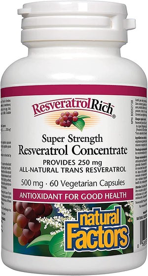 Natural Factors ResveratrolRich™ Resveratrol Concentrate Super Strength, 250 mg, 60 Vegetarian Capsules