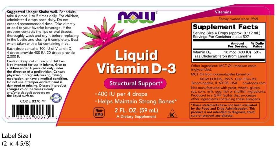 NOW Foods Supplements, Liquid Vitamin D-3, Strong Bones*, Structural Support*, 2-Ounce