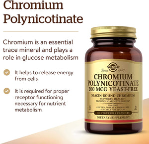Solgar Chromium Polynicotinate Yeast Free, 200 mcg, 100 Vegetable Capsules
