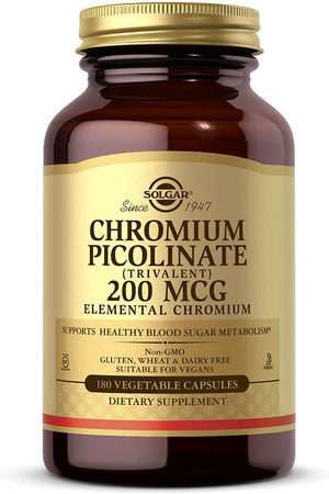 Solgar Chromium Picolinate 200 mcg, 180 Vegetable Capsules - Supports Healthy Blood Sugar Metabolism - Non-GMO, Vegan, Gluten Free, Dairy Free, Kosher - 180 Servings