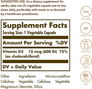 Solgar Vitamin D3 Cholecalciferol, 600 IU, 120 Vegetable Capsules