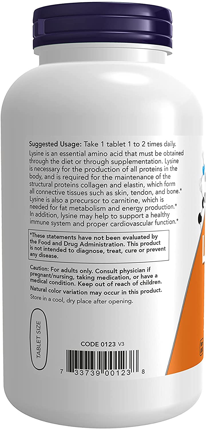 NOW Double Strength L-Lysine, 1000 mg, 250 Tablets