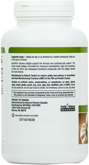 GarlicRich by Natural Factors, Super Strength Garlic Concentrate, Supports a Healthy Immune and Cardiovascular System, 180 softgels (180 servings)