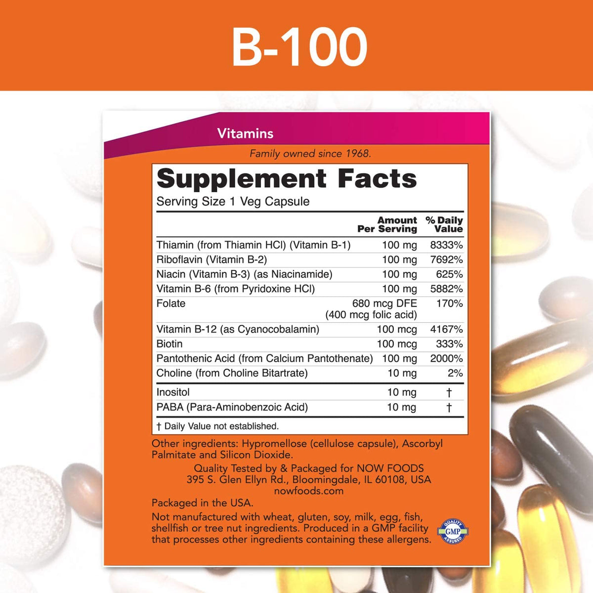 NOW Foods B-100, 250 Vegetarian Capsules