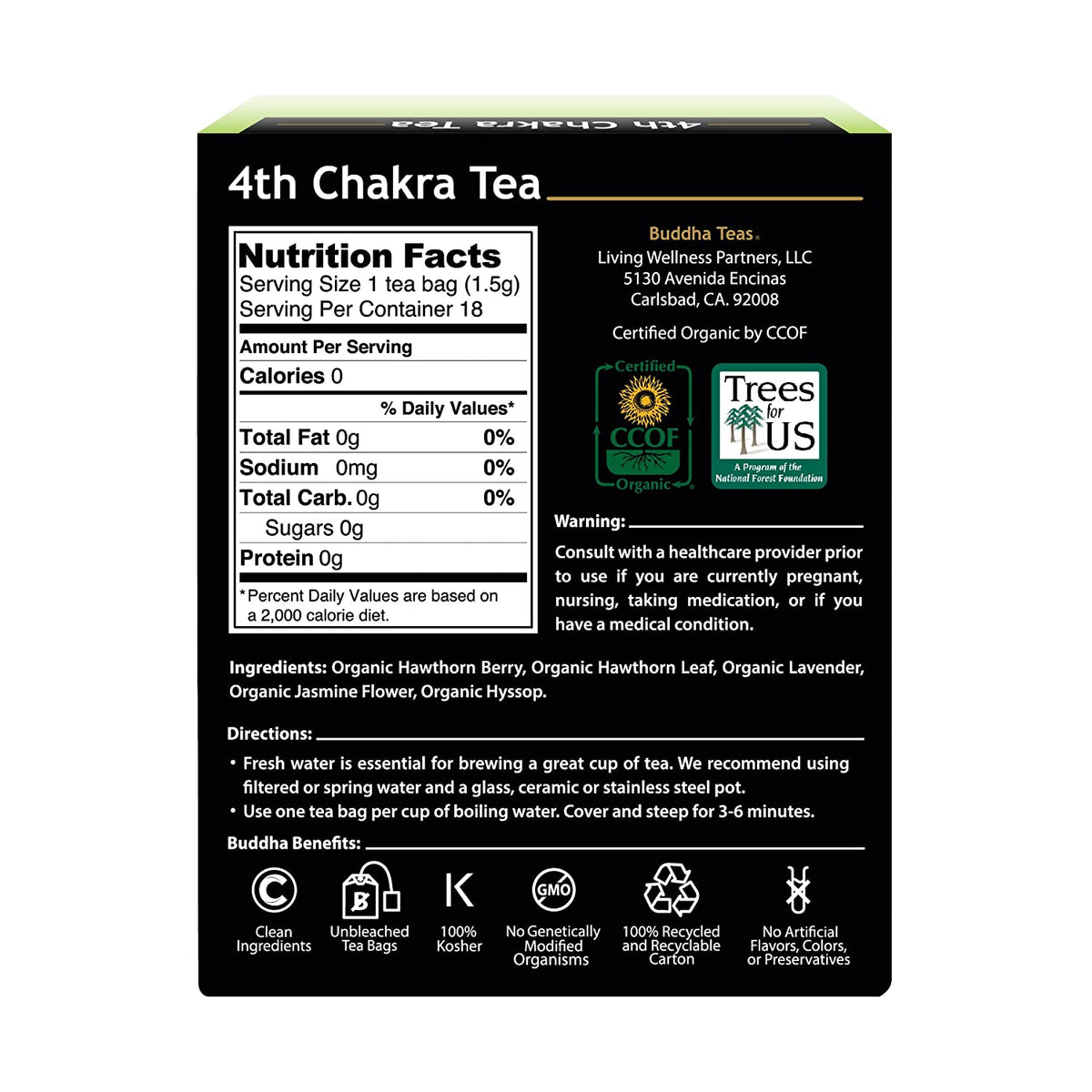 4th Chakra Tea - Kosher, Caffeine-Free, GMO-Free - 18 Bleach-Free Tea Bags