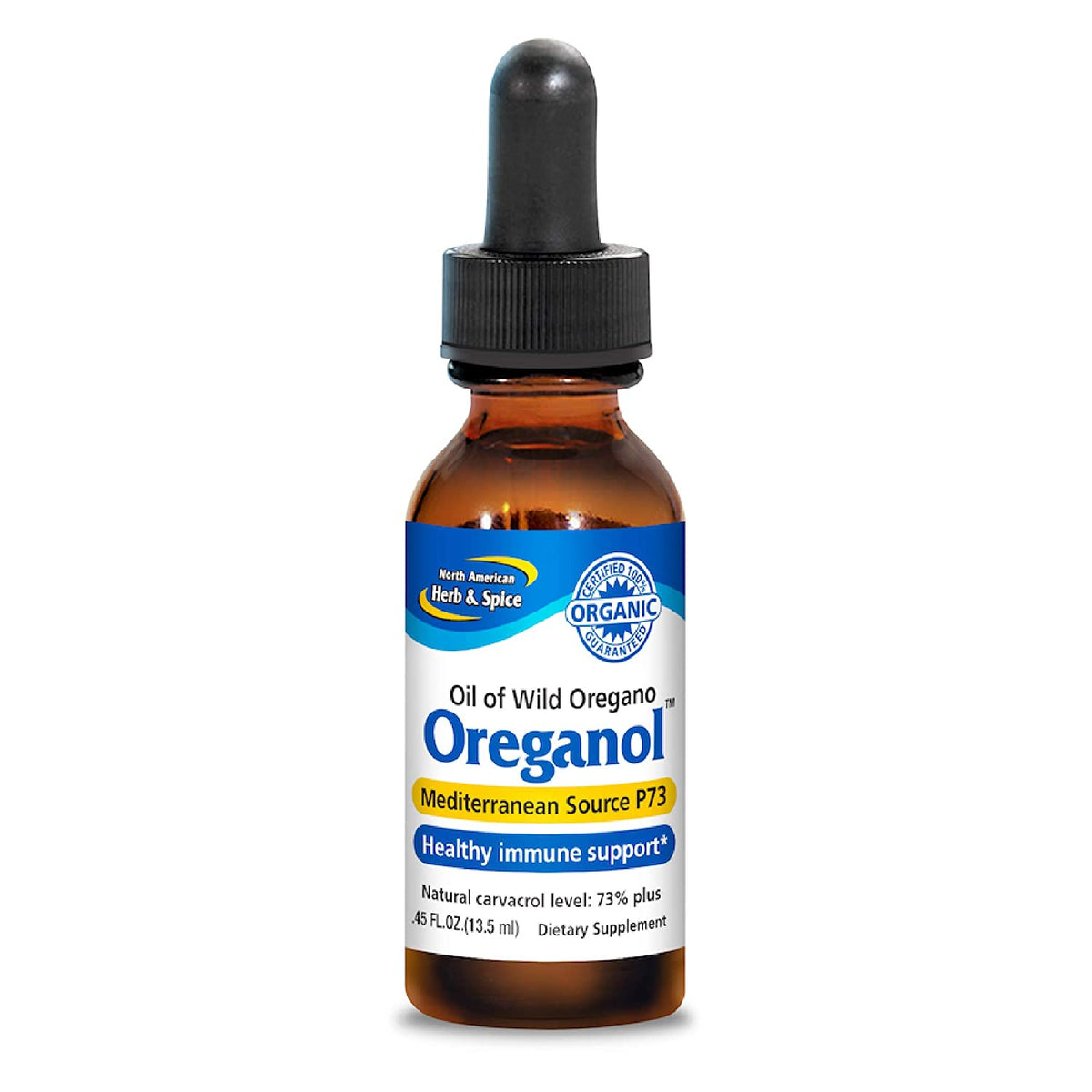 NORTH AMERICAN HERB & SPICE Oreganol - 0.45 fl. oz. - Unprocessed, Wild, Organic Oregano Oil - Mediterranean Source P73 - Non-GMO - 194 Servings
