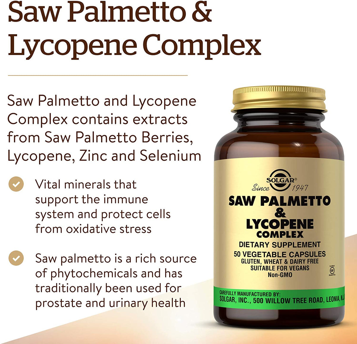 Solgar Saw Palmetto &amp; Lycopene Complex, 50 Vegetable Capsules