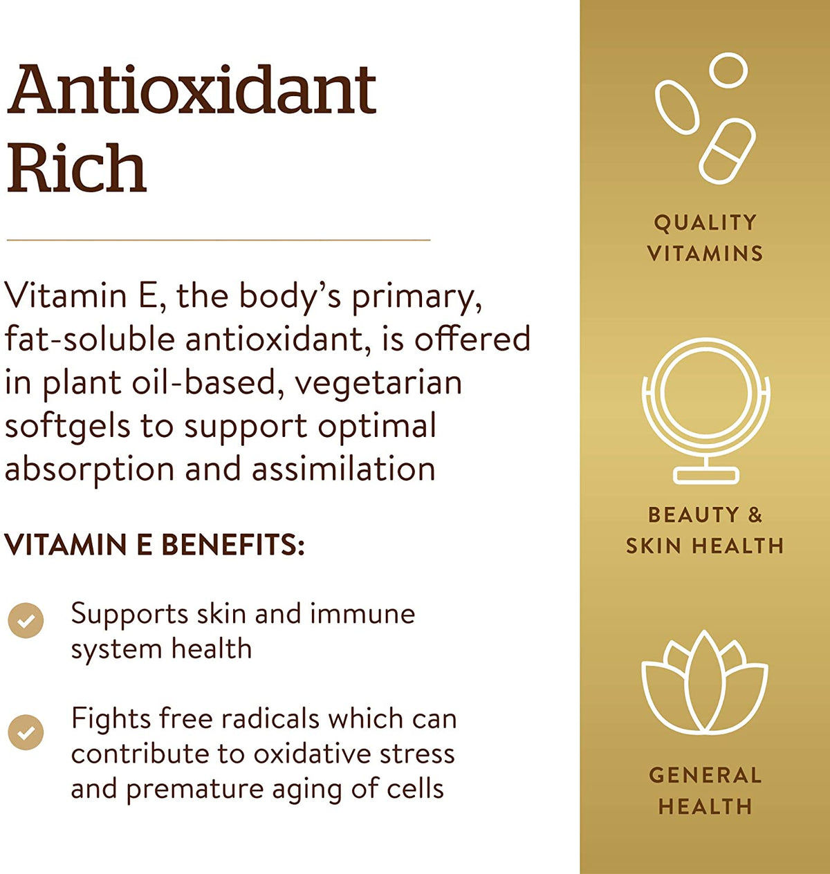 Solgar Vitamin E 670 mg (1000 IU), 100 Vegetarian Softgels - Natural Antioxidant, Skin &amp; Immune System Support - Naturally-Sourced Vitamin E - Non-GMO, Vegan, Gluten Free, Dairy Free - 100 Servings