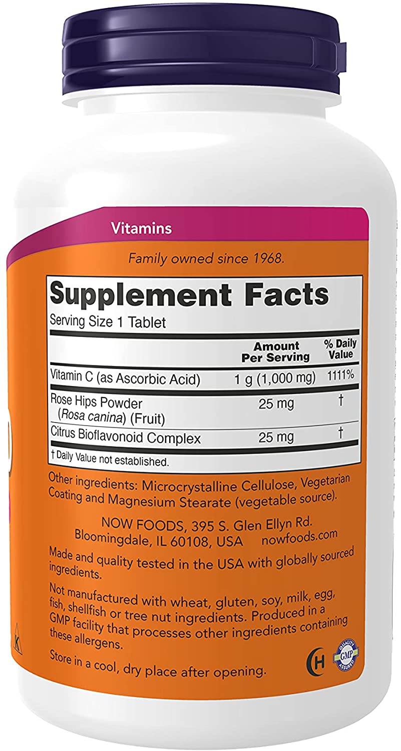 NOW C-1000 with Rose Hips &amp; Bioflavonoids, 250 Tablets