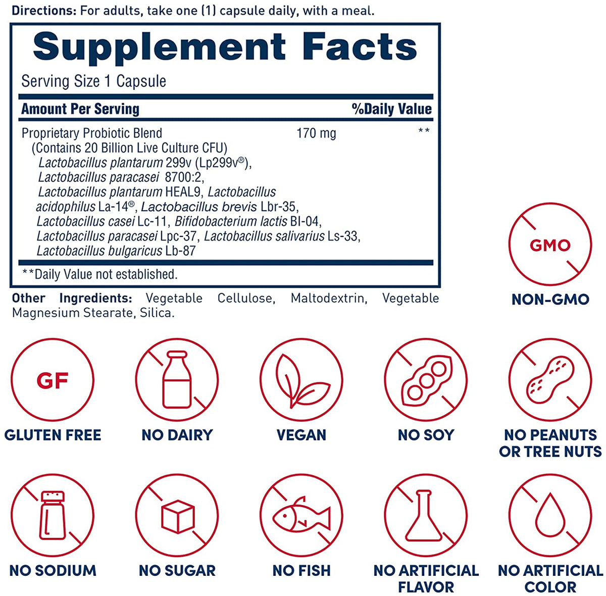 American Health Daily Care Probiotic Complex, 20 Billion Microorganisms - Clinically Studied Strains - Advanced Support for Everyday Digestive &amp; Immune Health - 30 Capsules, 30 Total Servings