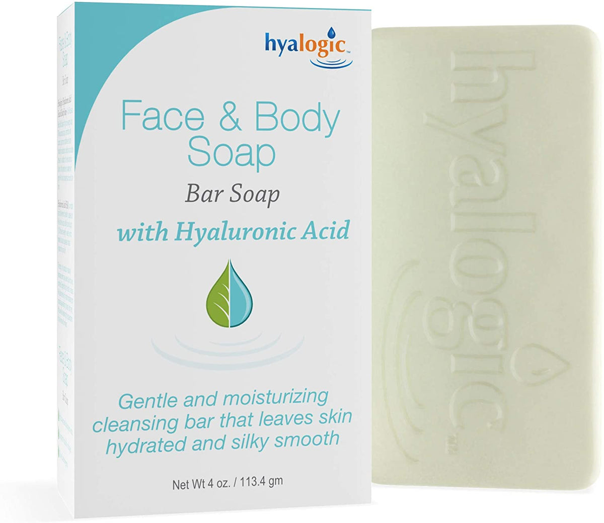 Hyaluronic Acid Hydrating Cleanser Bar Soap by Hyalogic | 4.0 Ounce | Body and Face Cleanser Bar | Fragrance Free and Non-Irritating