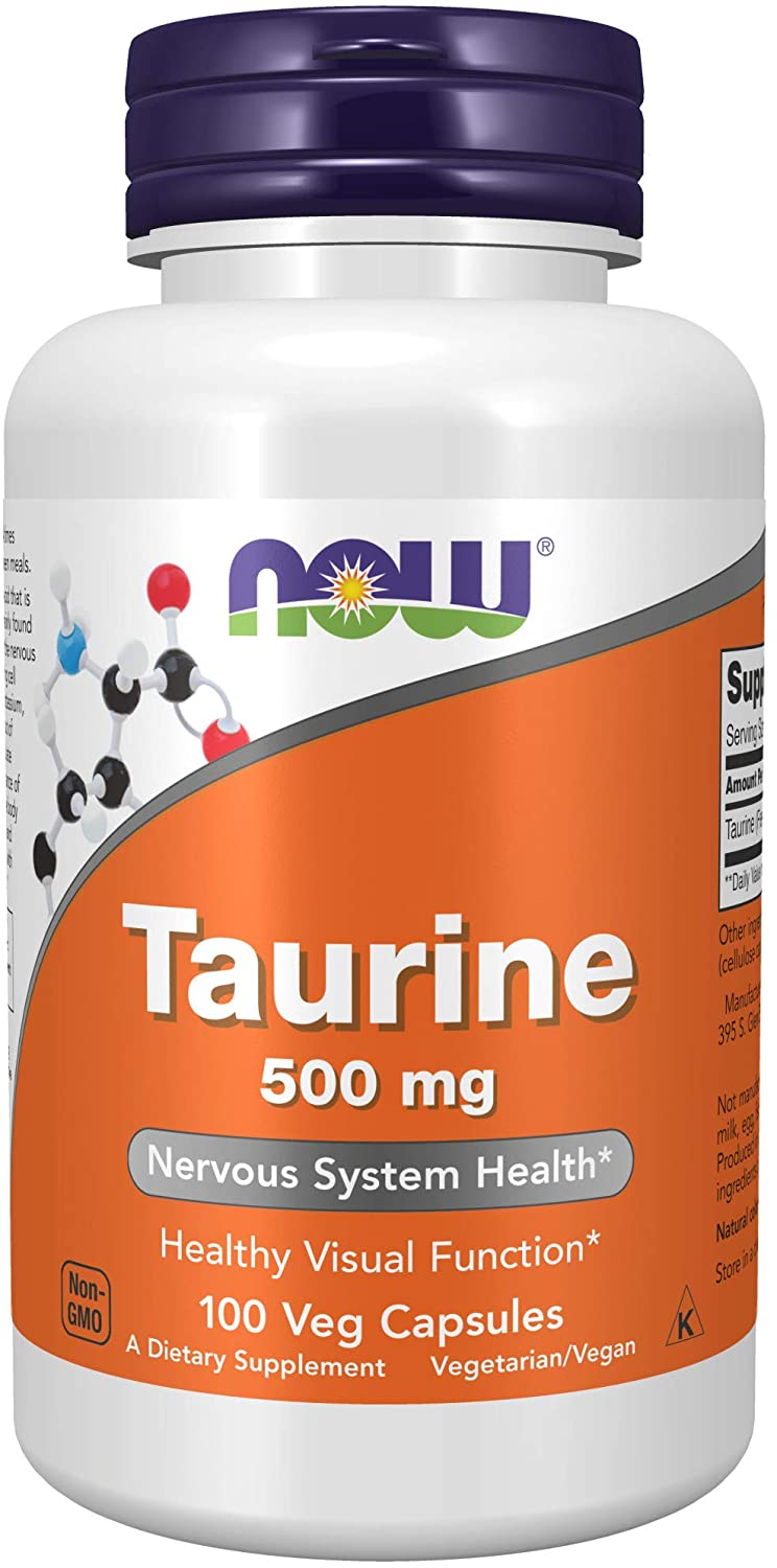NOW Supplements, Taurine 500 mg, Nervous System Health*, Amino Acid, 100 veg Capsules