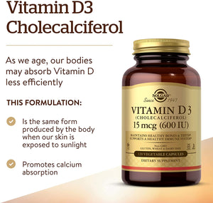 Solgar Vitamin D3 Cholecalciferol, 600 IU, 120 Vegetable Capsules