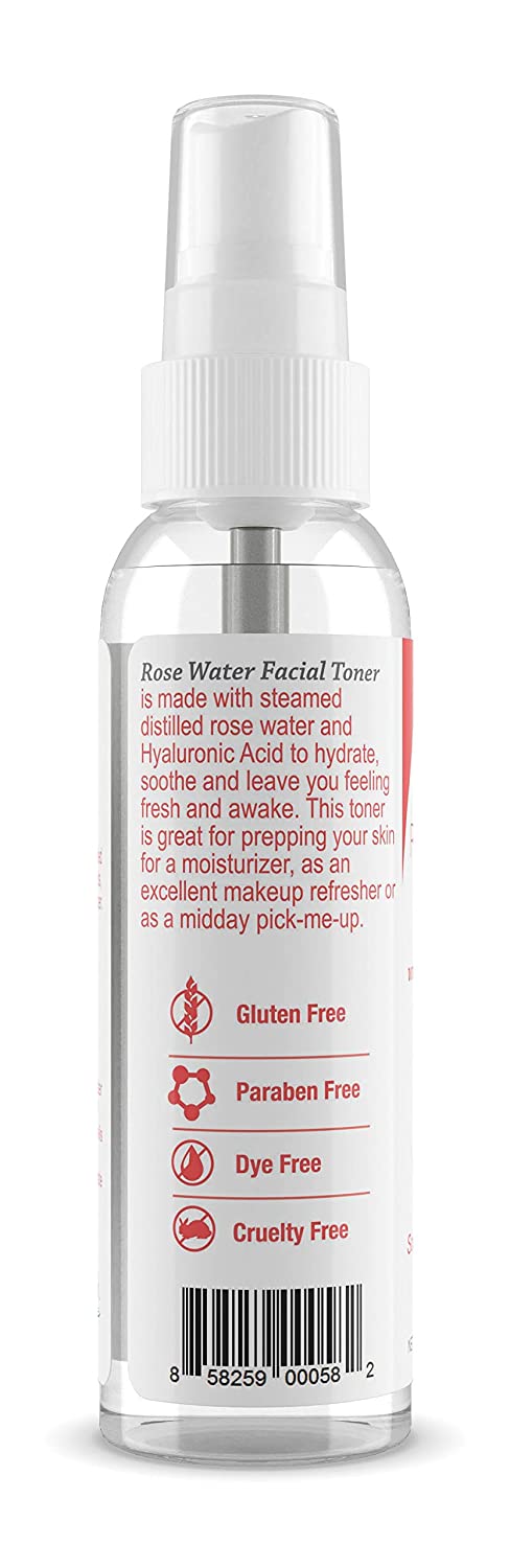 Rose Water Facial Toner with Hyaluronic Acid - 100% Natural Rose Water Toner for Face &amp; Neck, Best for All Skin Types - Hypoallergenic, Free from Parabens &amp; Alcohol, 4 fl. oz.