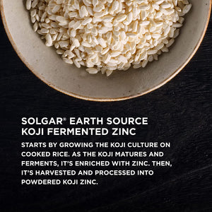 Solgar Earth Source Food Fermented Koji Zinc 25mg, 30 Vegetable Capsules - Higher-Absorption, Bioavailable Zinc for Immune & Skin Health - Non-GMO, Vegan, Gluten Free, Dairy Free, Kosher - 30 Servings
