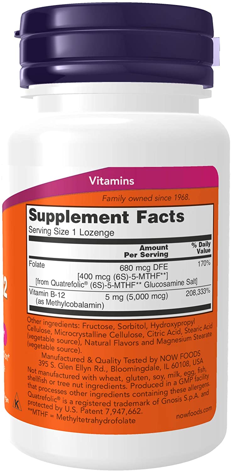 NOW Foods Supplements, Methyl B-12 (Methylcobalamin) 5,000 mcg, Nervous System Health*, 60 Lozenges