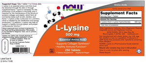 NOW L-Lysine, 500 mg, 250 Tablets