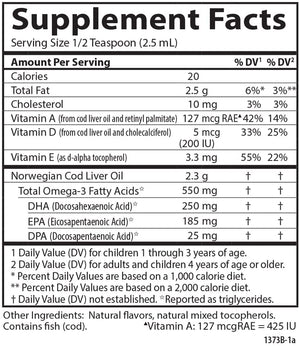 Carlson - Kid's Cod Liver Oil, 550 mg Omega-3s, Vitamins A & D3, Wild-Caught Norwegian Arctic Cod-Liver Oil, Sustainably Sourced Nordic Fish Oil, Green Apple, 250 mL (8.4 Fl Oz)