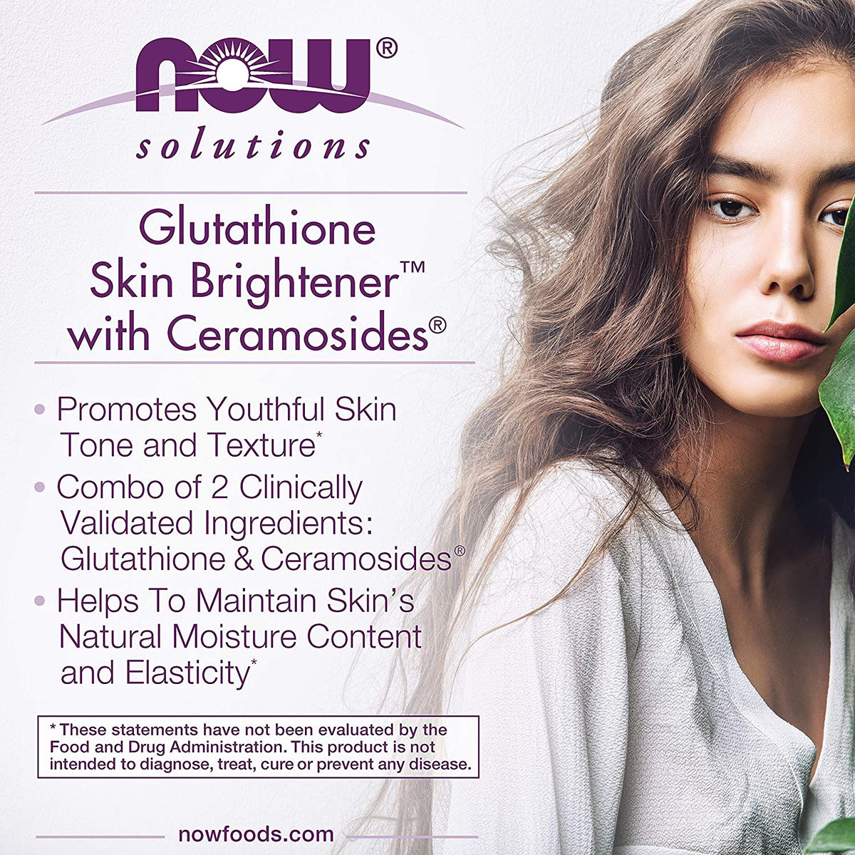 NOW Foods Solutions, Glutathione Skin Brightener with Ceramosides®, Moisturizing and Illuminating, 30 Veg Capsules