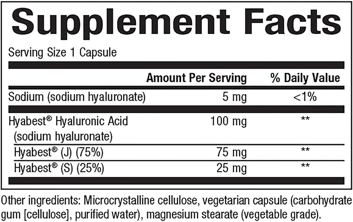 Natural Factors - Hyabest Hyaluronic Acid, Supports Healthy Joints &amp; Skin, 60 Vegetarian Capsules