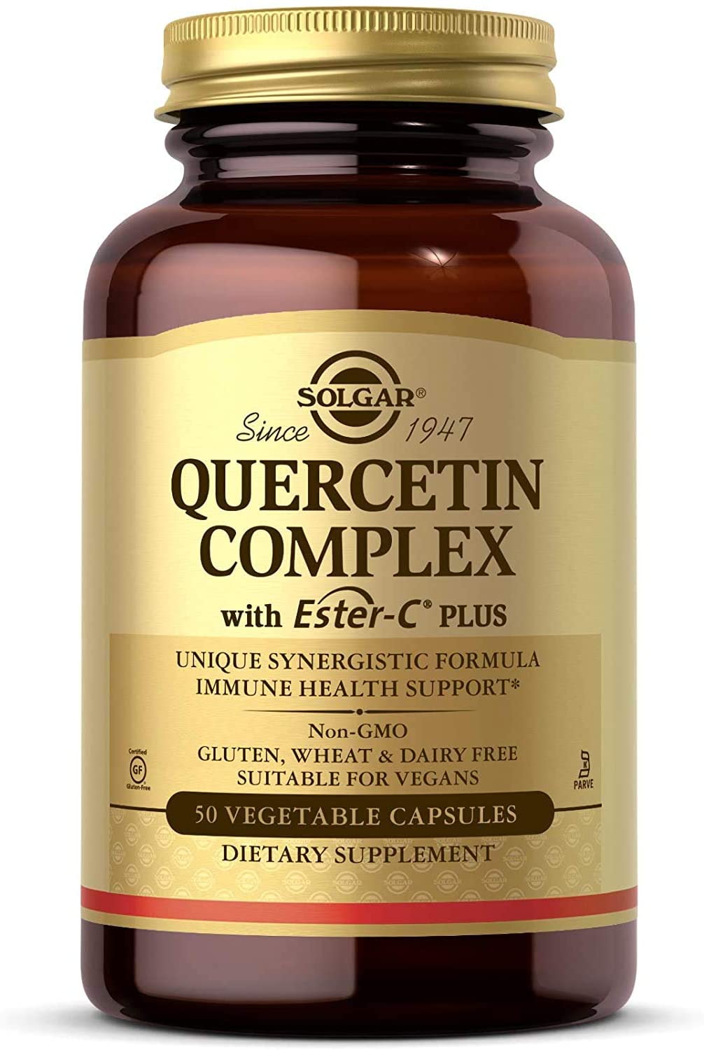 SOLGAR Quercetin Complex with Ester-C Plus - 50 Vegetable Capsules - Immune Health Support - Gentle on The Stomach Vitamin C - Non-GMO, Vegan, Gluten Free, Kosher - 25 Servings