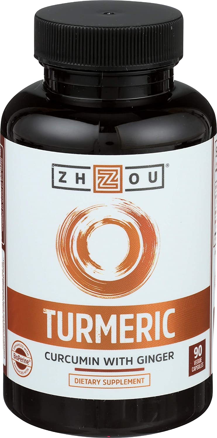 Zhou Turmeric Curcumin with Ginger - Turmeric and Ginger Supplement for Women and Men, Curcuminoids with Black Pepper Extract for Digestion and Digestive Health - 90 Veggie Capsules