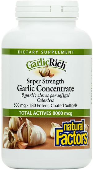 GarlicRich by Natural Factors, Super Strength Garlic Concentrate, Supports a Healthy Immune and Cardiovascular System, 180 softgels (180 servings)