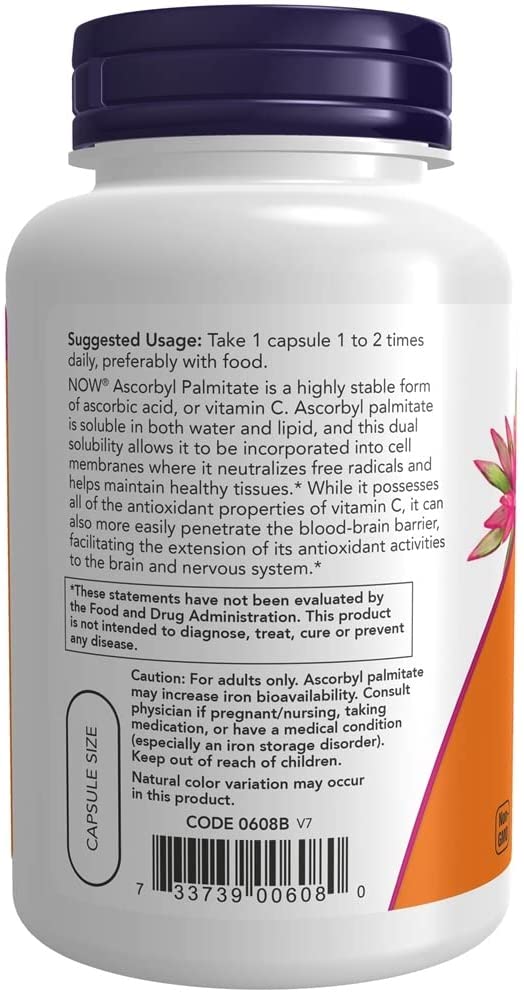 NOW Foods Ascorbyl Palmitate, 500 mg, 100 Veg Capsules