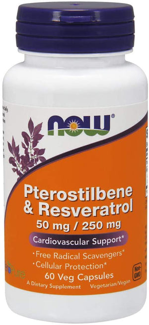 NOW Pterostilbene & Resveratrol 50 mg/250 mg,60 Veg Capsules