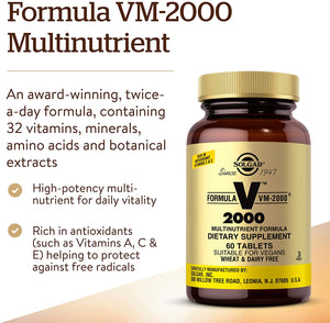 Solgar Formula VM-2000 (Multinutrient System), 60 Tablets - Premium Quality Multiple - Contains Zinc - Supports A Healthy Immune System - Vegan, Dairy Free, Kosher - 30 Servings