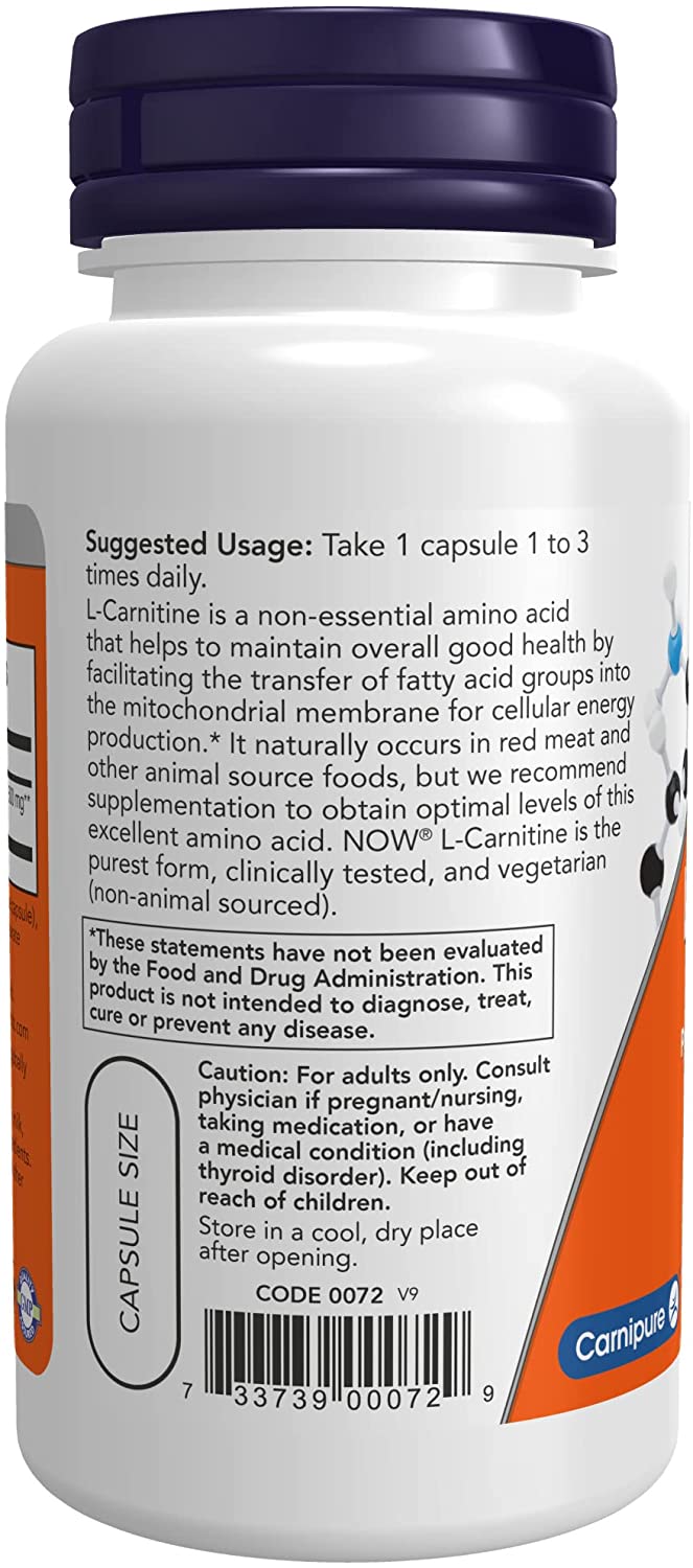 NOW Supplements, L-Carnitine 500mg, Purest Form, Amino Acid, Fitness S - Discount Nutrition Store NOW Supplements, L-Carnitine 500mg, Purest Form, Amino Acid, Fitness S - Discount Nutrition Store