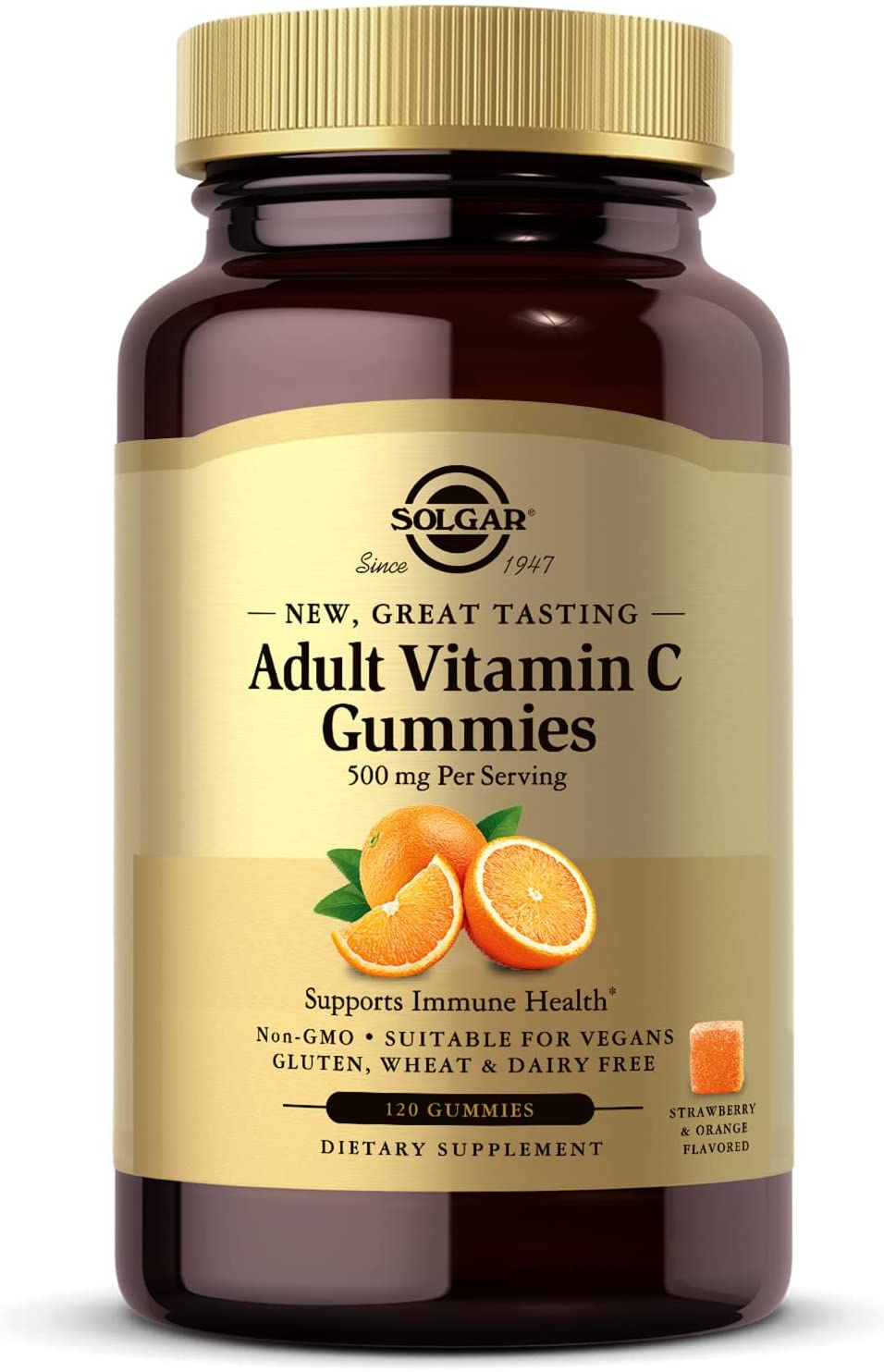 Solgar Adult Vitamin C 500 mg Gummies, Great-Tasting Strawberry Orange Flavor, Supports Immune Health, Non-GMO, Vegan, Gluten &amp; Dairy Free, 30 Servings, 120 Count