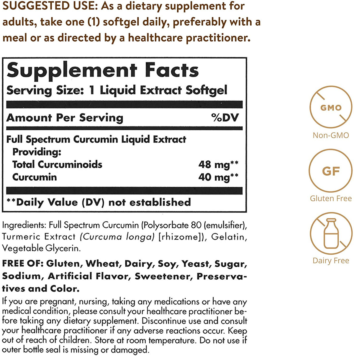 Solgar Full Spectrum Curcumin Liquid Extract, 90 Softgels - Faster Absorption - Brain, Joint &amp; Immune Health - Long Lasting Support - Non GMO, Gluten Free, Dairy Free - 90 Servings