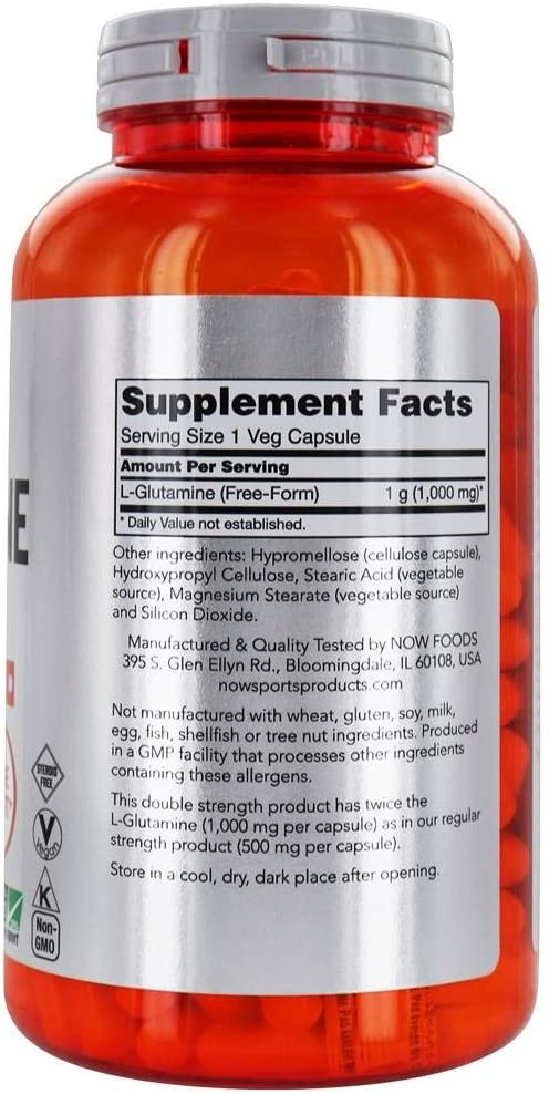 NOW Sports Nutrition, L-Glutamine, Double Strength 1,000 mg, Amino Acid, 240 Veg Capsules