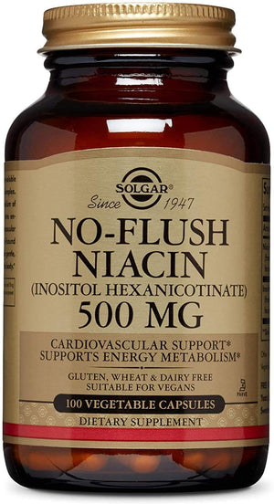 Solgar No-Flush Niacin 500 mg, 50 Vegetable Capsules - Vitamin B3 - Cardiovascular Support - Energy Metabolism -  No-Flush Delivery - Non-GMO, Vegan, Gluten Free, Dairy Free, Kosher - 50 Servings