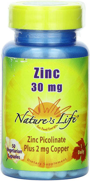 Nature's Life Zinc Picolinate Capsules, 30 Mg, Plus 2mg Copper | 50 Count